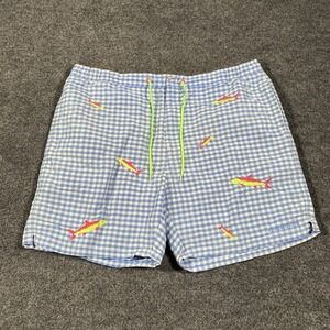 Vineyard Vines Gingham Check Bonefish Embroidered Mesh Lined Swim Trunks Mens XL